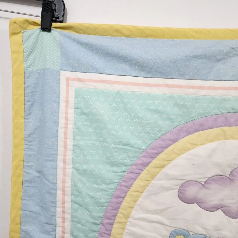 Vintage Bedtime Originals Teddy Bear Balloons Pastel Baby Crib Quilt Blanket